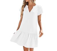 Mini abito da donna a più livelli a maniche corte con scollo a V orlo increspato comodo da indossare per vacanze estive casual da viaggio, bianco, M