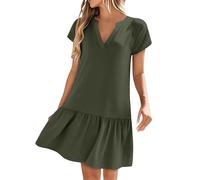Mini abito da donna a più livelli a maniche corte con scollo a V orlo increspato comodo da indossare per vacanze estive casual da viaggio, Verde, L