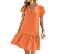 Mini abito da donna a più livelli a maniche corte con scollo a V orlo increspato comodo da indossare per vacanze estive casual da viaggio, Arancione, XL