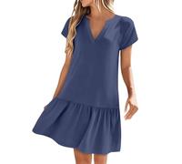 Mini abito da donna a più livelli a maniche corte con scollo a V orlo increspato comodo da indossare per vacanze estive casual da viaggio, Blu scuro, L