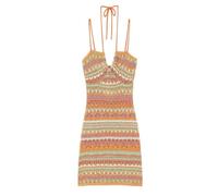 Mini abito da donna alla moda con scollo a V, senza maniche, a righe, senza maniche, con schiena scoperta, dritto, 1062, S