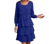 Mini abito da donna con balze a gradini, a maniche lunghe, con linee ad A, abito a tunica per tutti i giorni e il tempo libero, Stile A02 Blu, L