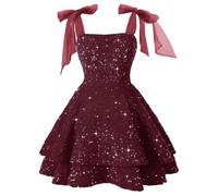 Mini abito da donna con paillettes con spalline giocose - abito scintillante con gonna a righe | abito da cocktail festivo per feste e balli, Stil_h08 vinaccia, S