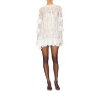 Mini abito da donna in pizzo trasparente casual a maniche lunghe in rete romantico girocollo in pizzo coprire abiti da festa, bianco, L
