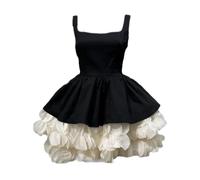 Mini abito da donna patchwork colletto quadrato senza maniche casual A Line abiti da festa, Nero , S