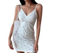 Mini abito da donna senza maniche con scollo a V sottile Y2K vintage floreale, bretelle a vita alta senza schienale, casual pastorale coreano per appuntamenti estivi (S bianco1)