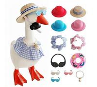 Mini abito da scrivania a forma di oca, 17,8 cm, con cappello, collana, orecchini, cuffie e occhiali da sole, carino e divertente, per oche magnetiche, decorazione da tavolo