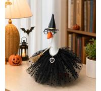 Mini abito da strega da scrivania a forma di oca, grazioso set di vestiti da scrivania per Halloween, a pois neri, accessori decorativi per la casa e l'ufficio per i fan dell'oca