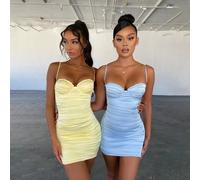 Mini abito donna sexy vestito corto elegante sera scollato giallo azzurro 3005