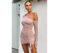 Mini abito donna sexy vestito corto elegante sera scollato rosa cipria 3001