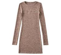 Mini abito estivo casual, attillato per l'inverno, con cerniera frontale, maniche lunghe, girocollo, collo alto, spesso, vestibilità aderente, perfetto per feste, visite al club, caffè, S