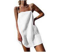 Mini abito estivo casual in cotone e lino con spalline sottili per donna - Collo quadrato - Per donne di piccola statura - Vacanze nel Regno Unito - Spiaggia - Mini abito estivo corto - Le mie