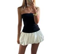 Mini abito estivo da donna senza spalline Y2k senza maniche Bubble Tube Top abito sexy linea a corsetto club party abito streetwear, Nero , S