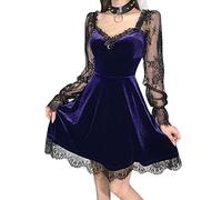 Mini Abito Gotico a Collo Ribaltato da Donna, Linea A, Stampa Punk, Maniche Corte, a Balanciere, Everak, Abito da Cocktail, Stile Lolita, Tenuta Con, 1-viola, L