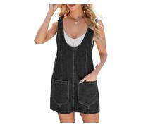 Mini Abito in Denim da Donna - Abito Scamiciato in Jeans Senza Maniche con Spalline Regolabili