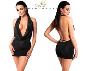 Mini Abito Nero Brillante Noir Orgia Luminara con Scollo Profondo Sexy