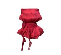 Mini abito senza maniche da donna con scollo a barra, tinta unita, fiori 3D, con lacci, abiti corti da festa, Rosso, M