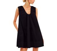 Mini Abito Senza Maniche da Donna, con Scollo a V, Arricciato, Corto, con Tasche Laterali, Abiti Estivi da Festa#G