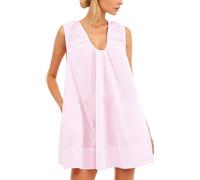 Mini Abito Senza Maniche da Donna, con Scollo a V, Arricciato, Corto, con Tasche Laterali, Abiti Estivi da Festa