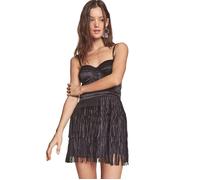Mini abito stile charleston frange in nylon scollo a cuore raso spalline 1048 @