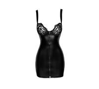 Noir Handmade F254 Powerwetlook Mini-Dress with Lace Chest and 2-Way Zipper XL