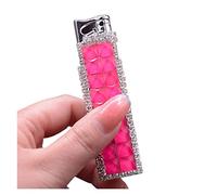 Mini accendino a butano sottile, accendino antivento for sigarette a fiamma blu rosa ， simpatici accendini a torcia con strass glitterati Bling Regali for donne Lady Wife ( Color : Deep Pink )