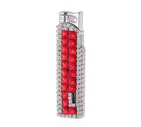 Mini accendino a butano ultrasottile, antivento, con fiamma a getto, grazioso accendino con strass, accendino a gas, elegante accendino per donne, moglie (B)