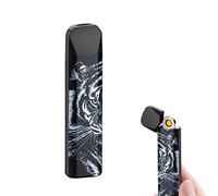 Mini accendino, ultra sottile, antivento, elettrico, a doppio lato, in tungsteno, con interruttore tattile, ricaricabile, con indicatore di batteria LED (Tiger)