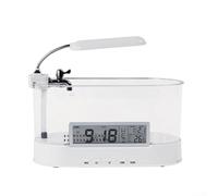 Mini acquario con lampada da scrivania a LED, sveglia, calendario e sistema di circolazione dell'acqua avanzato per un ambiente confortevole a casa o in ufficio