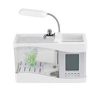 Mini Acquario per Acquario, Acquario per Acquario Ricaricabile Tramite USB con Luce LED Colorata, Display Digitale LCD per Ufficio Domestico (WHITE)