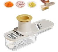 Mini affettatrice per mandolino multifunzione 3 in 1 Garlic Ginger Grater, Vegetable Cutter & Veggie Shredder with Container and Hand Guard (Beige)