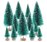 Mini albero di Natale, 12 pezzi, artificiale, con base in legno, in miniatura, albero di Natale, neve, mini modello di abete per decorazione da tavolo, vetrine, Natale, feste