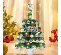 Mini albero di Natale,50 cm Piccolo albero di Natale artificiale con luci, da tavolo, alimentato a batteria, mini albero di Natale preilluminato con tutti gli ornamenti per scrivania, ufficio, Natale