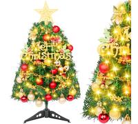 Mini Albero di Natale 50cm, Alberi di Natale Piccolo Tavolo Artificiali Decorazioni Natalizie Fai da Te Puntale a Stelle Palline Decorative Natale Decorazioni Tavola Feste (Rosso Oro)