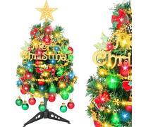 Mini Albero di Natale 50cm, Alberi di Natale Piccolo Tavolo Artificiali Decorazioni Natalizie Fai da Te Puntale a Stelle Palline Decorative Natale Decorazioni Tavola Feste (Rosso Verde)
