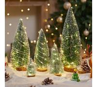 Mini Albero Di Natale, Albero Di Natale Artificiale Con Luci, Base In Legno Inclusa, Decorazione Da Tavolo Per La Casa(Cedar 5pcs)
