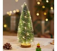 Mini Albero Di Natale, Albero Di Natale Artificiale Con Luci, Base In Legno Inclusa, Decorazione Da Tavolo Per La Casa(Cedar-10.2in)