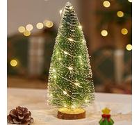 Mini Albero Di Natale, Albero Di Natale Artificiale Con Luci, Base In Legno Inclusa, Decorazione Da Tavolo Per La Casa(Cedar-12.2in)