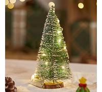 Mini Albero Di Natale, Albero Di Natale Artificiale Con Luci, Base In Legno Inclusa, Decorazione Da Tavolo Per La Casa(Cedar-6.1in)