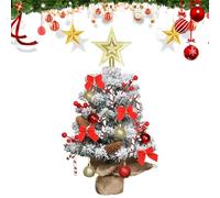 Mini albero di Natale, albero di Natale da tavolo Mini floccato innevato da 18 pollici con stella, fiocco, bacca rossa, palla, bastoncino di zucchero e per la scrivania di casa e ufficio
