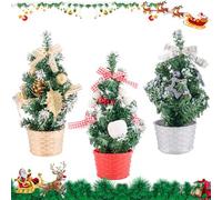 Mini Albero di Natale artificiale, 3 pezzi da 20 cm Mini Albero di Natale da Tavolo, Mini Albero di pino Natalizio con Palline Ornamentali Bowknot per la Decorazione di Natale