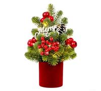 Mini albero di Natale artificiale con bacche realistiche e pigne per decorazione interna delle vacanze, pronto da posizionare su tavolo o caminetto (rosso)