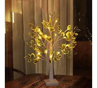 Mini Albero di Natale Artificiale Illuminato da Tavolo, Albero di Natale con Bacche Rosse E Foglie Verdi, Decorazione da Tavolo, Luce per Centrotavola da Tavolo, Green Leaf Birch Tree White