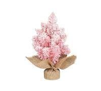 Mini albero di Natale artificiale rosa da 40 cm, con base in iuta, piccolo albero di Natale floccato con neve, decorazione da tavolo per casa, ufficio, feste, regali di Natale e Capodanno