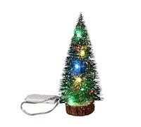 Mini albero di Natale con luce LED, base in legno artificiale, alimentato a batteria, decorazione da tavolo in pino bianco per casa, ufficio, fotografia, piccolo albero di Natale da 15 cm, albero di N