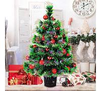Mini albero di Natale in fibra ottica, da 55,9 cm, con illuminazione integrata, base e palline, per decorare la casa, la cucina, il tavolo
