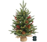 Mini albero di Natale pre-illuminato da 0,6 m con 50 luci a LED, 80 punte, mini abete artificiale, con timer, 61 cm, decorazione natalizia per camera da letto, camino, caminetto