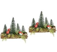 Mini albero di Natale su legno con funghi, set da 2 pezzi, 20 x 17 x 8 cm | Scena della foresta invernale con alberi artificiali innevati, dettagli a funghi e rami naturali per l'Avvento