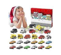 Mini alloy car model Christmas 24 compartments countdown blind box with map fire engine police car engineering