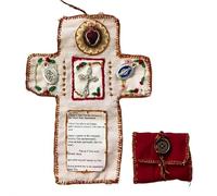 Mini altare da viaggio realizzato a mano con croce argentata, ricamo della Vergine Maria e Scrittura, regalo spirituale cristiano per comfort, viaggi, devozione quotidiana